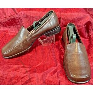 Womens Calico Brown Leather Slip-On Casual Loafers Shoes sz 8.5M